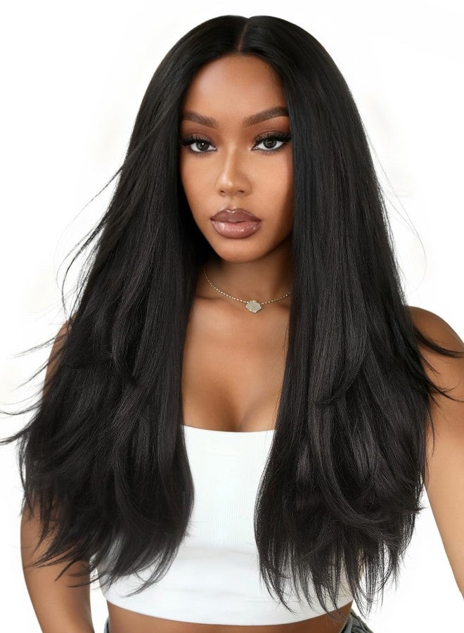 FAVE 26 Inch Yaki Curly V Part Wig Glueless Layered Half Wigs for Black Women Lightweight Synthetic Wigs Heat-Resistant Hair Replacement Wig Wear And Go - Image 1